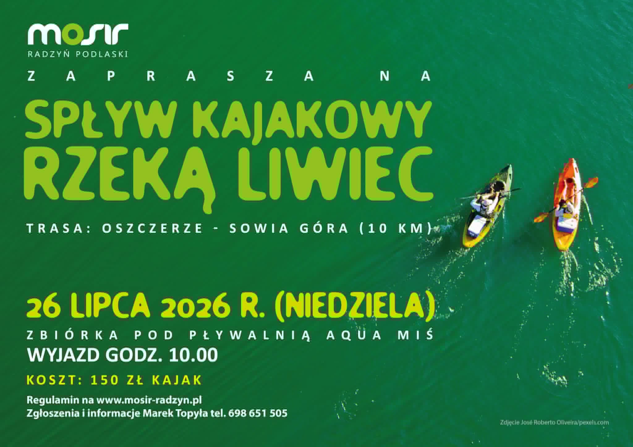 Miejski Ośrodek Sportu i Rekreacji zaprasza na spływ kajakowy rzeką Liwiec